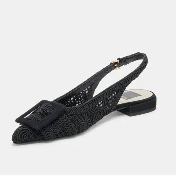 Dolce Vita Pauly Macrame Slingback Sandals Black Size 9 Brand New Flats Elegant - Picture 3 of 8